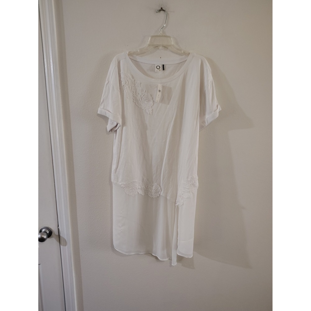 Akemi + Kin Anthropologie White Lace Mixed Media Asymmetric Tunic Top XL NWT
